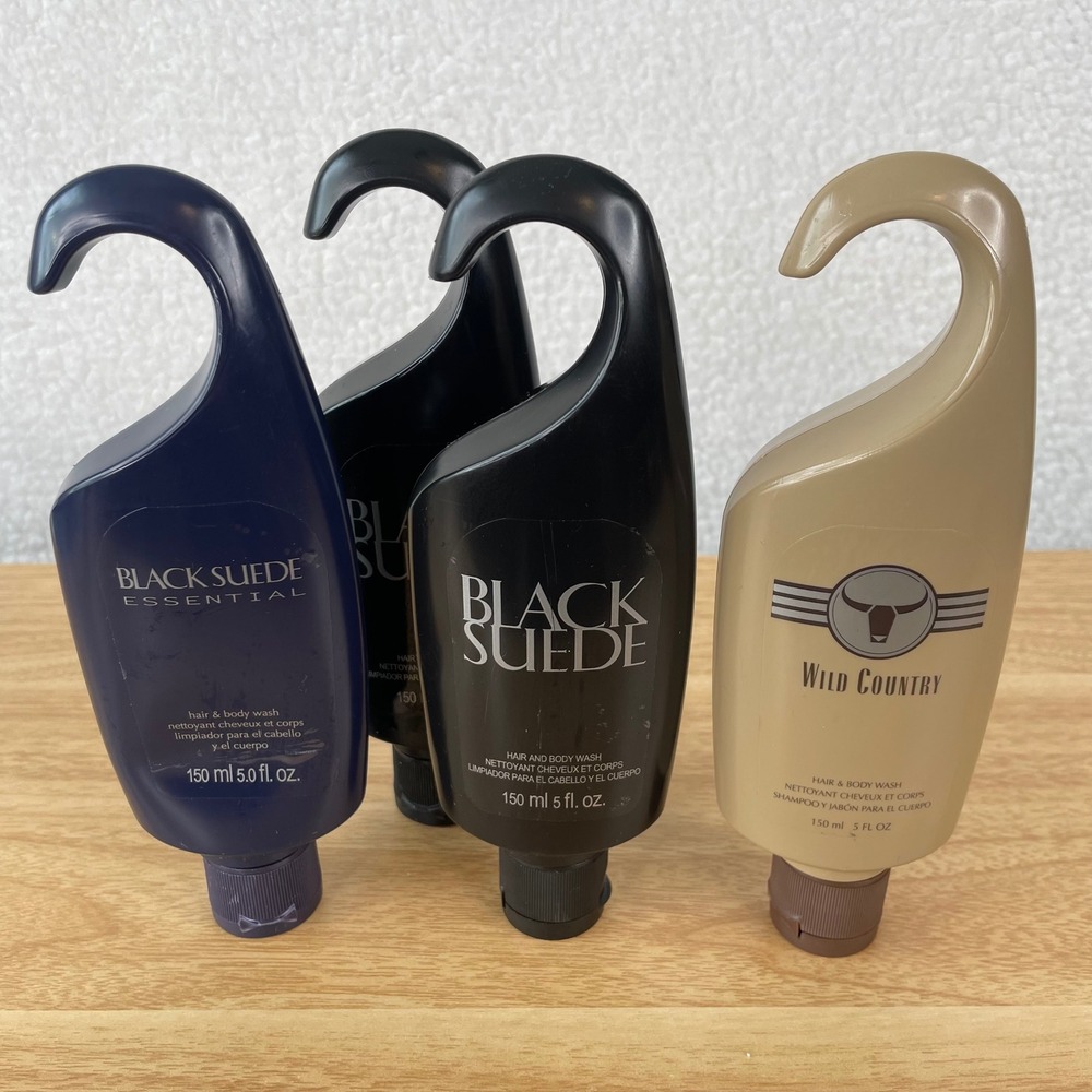 Avon Mens Black Suede Wild Country Hair Body Wash 4 Pack Hanging Bottles 5oz